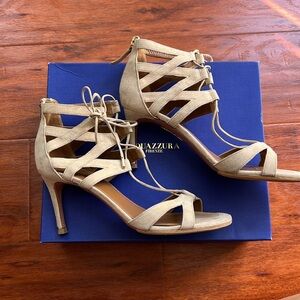 Aquazzura Beverly Hills Nude Suede Lace Up Sandals 38.5